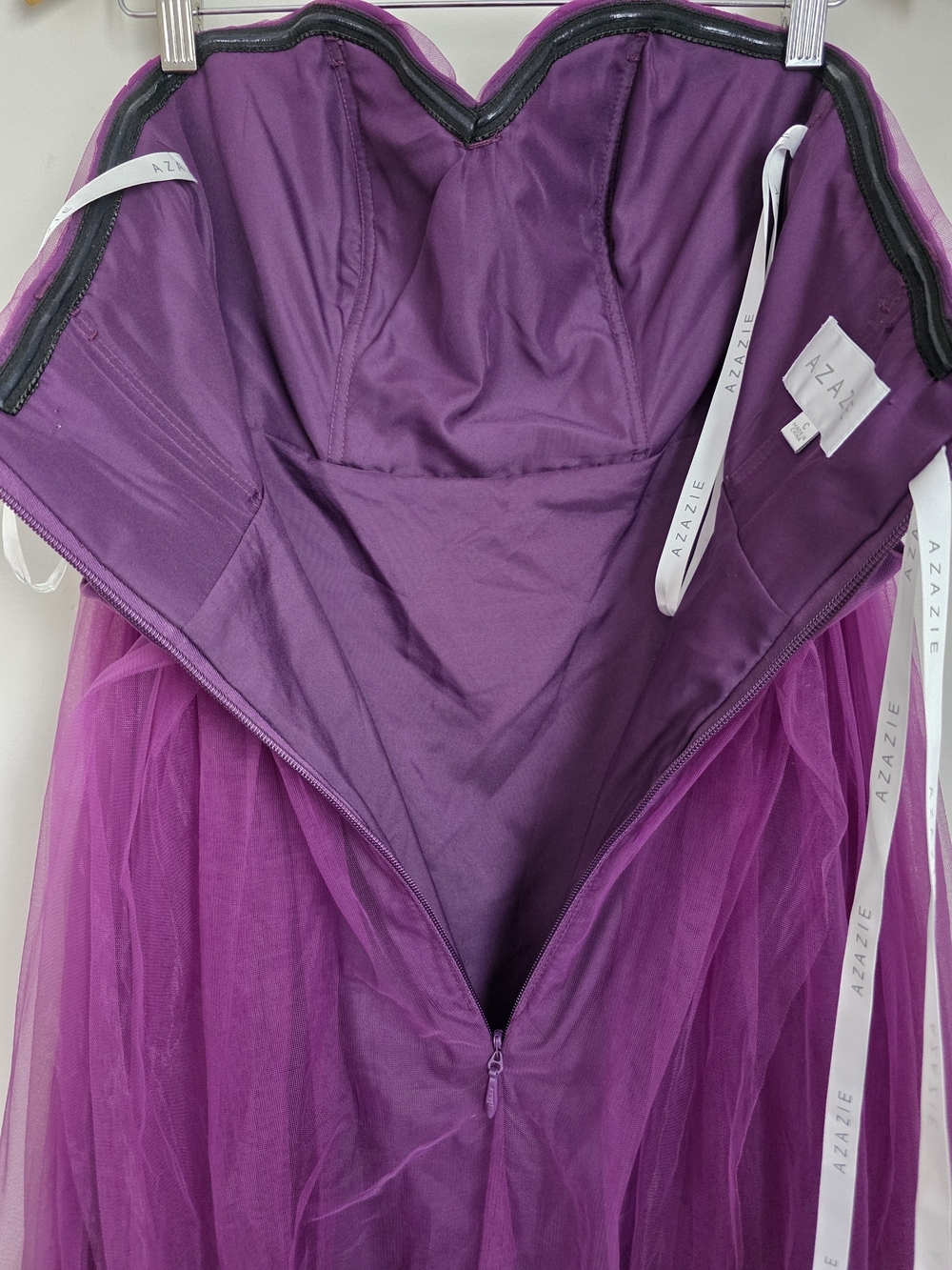 Azazie Purple Tulle Strapless Dress S 4-6 Formal Wedding - Picture 12 of 14